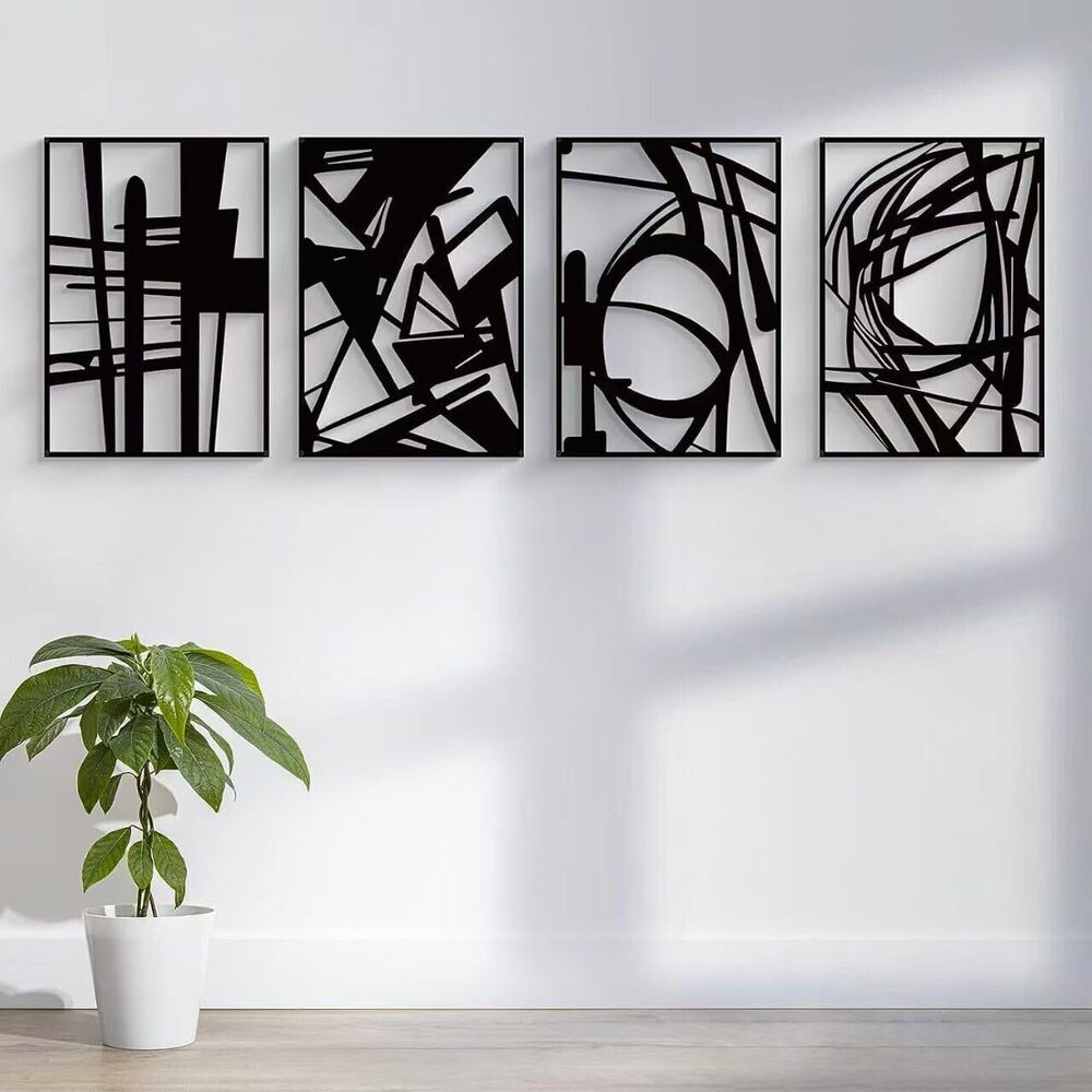 7253 Farmhouse 3D Metal Wall decor - Matte black Shadow Effect abstraction